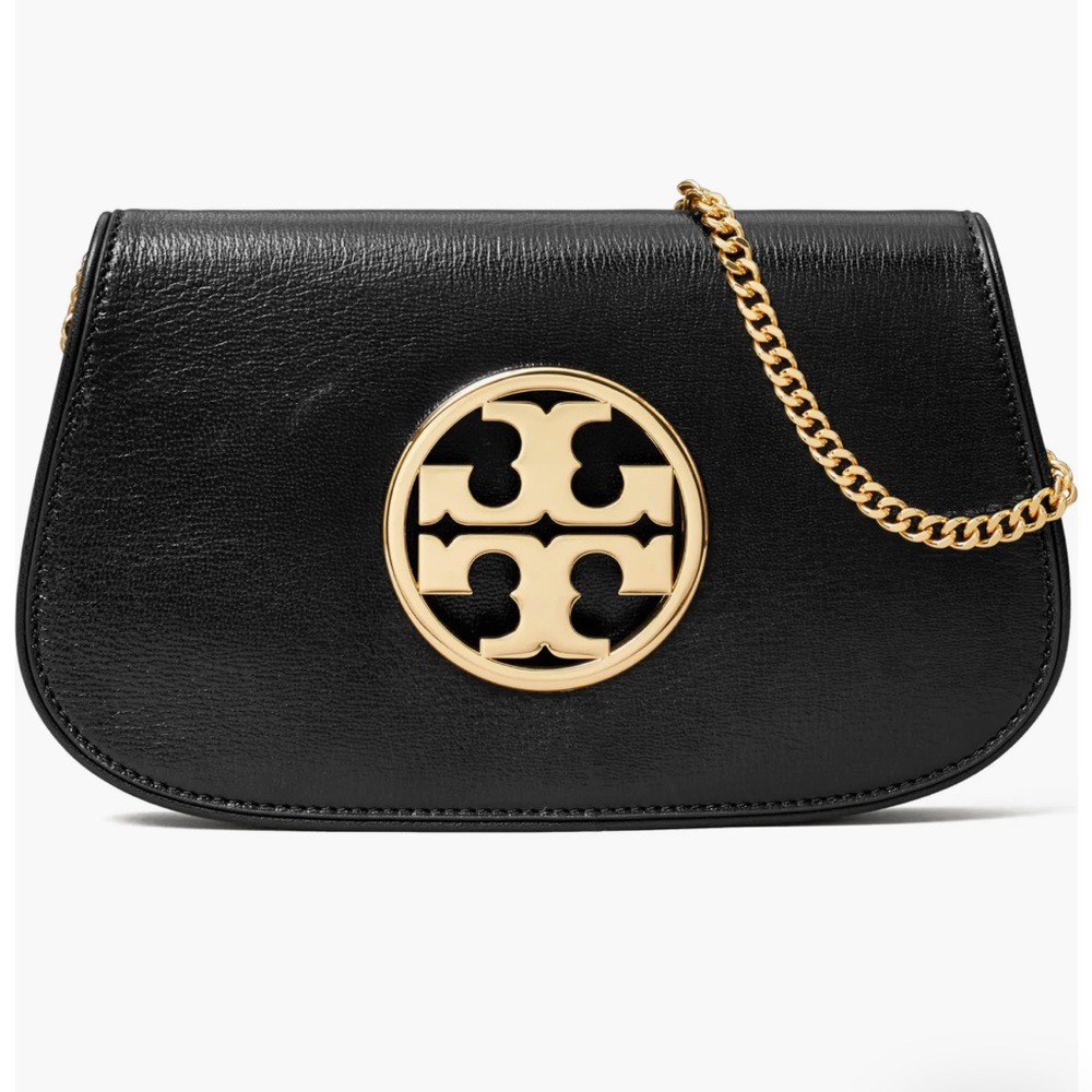 TORY BURCH REVA LEATHER CLUTCH BAG BLACK AUTHENTIC